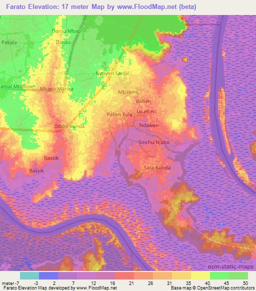 Farato,Gambia Elevation Map