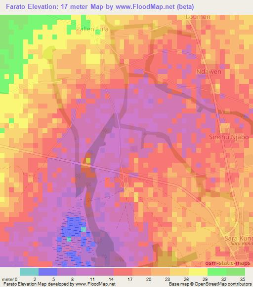 Farato,Gambia Elevation Map