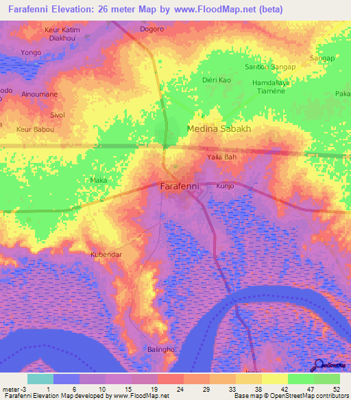 Farafenni,Gambia Elevation Map