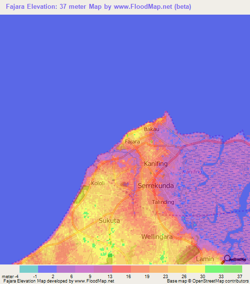 Fajara,Gambia Elevation Map