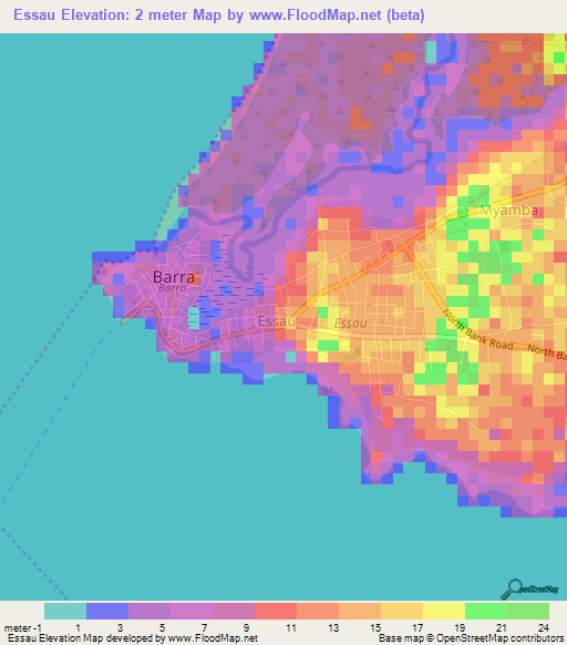 Essau,Gambia Elevation Map