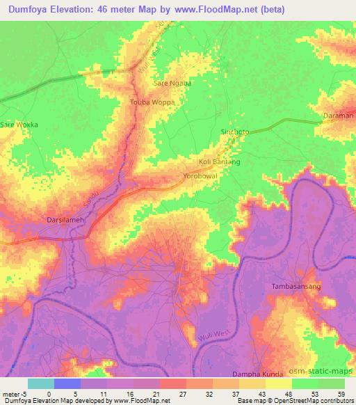 Dumfoya,Gambia Elevation Map