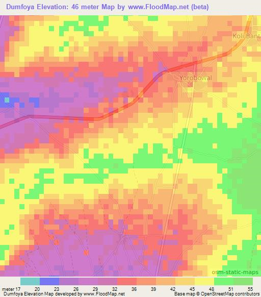 Dumfoya,Gambia Elevation Map
