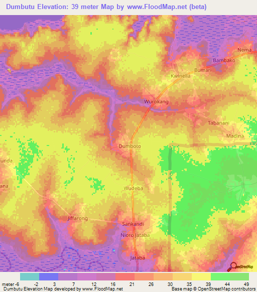 Dumbutu,Gambia Elevation Map