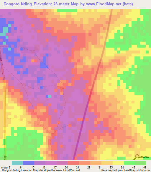 Dongoro Nding,Gambia Elevation Map