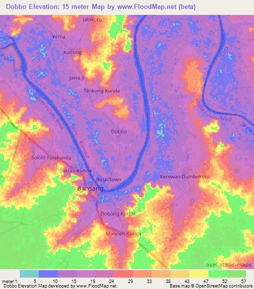Dobbo,Gambia Elevation Map