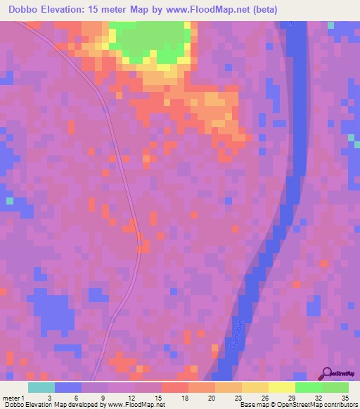 Dobbo,Gambia Elevation Map