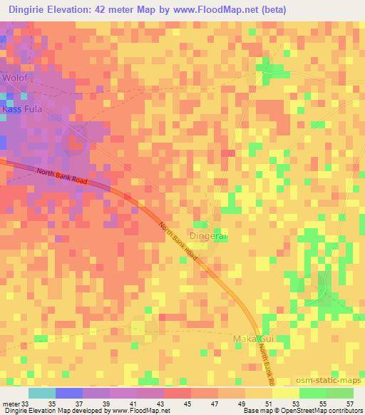 Dingirie,Gambia Elevation Map