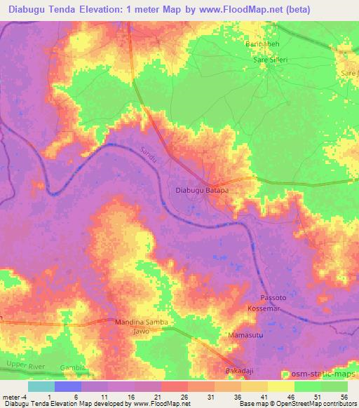 Diabugu Tenda,Gambia Elevation Map