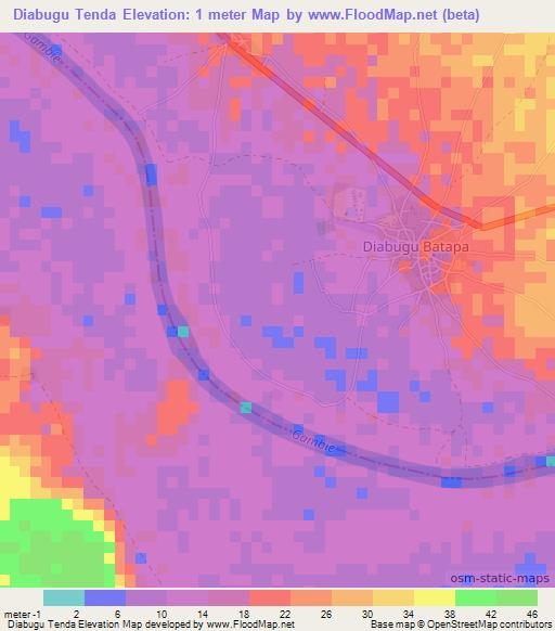 Diabugu Tenda,Gambia Elevation Map