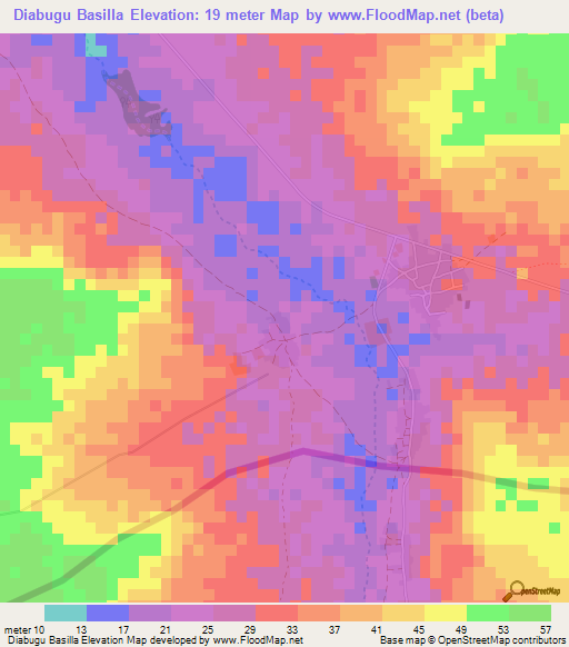 Diabugu Basilla,Gambia Elevation Map