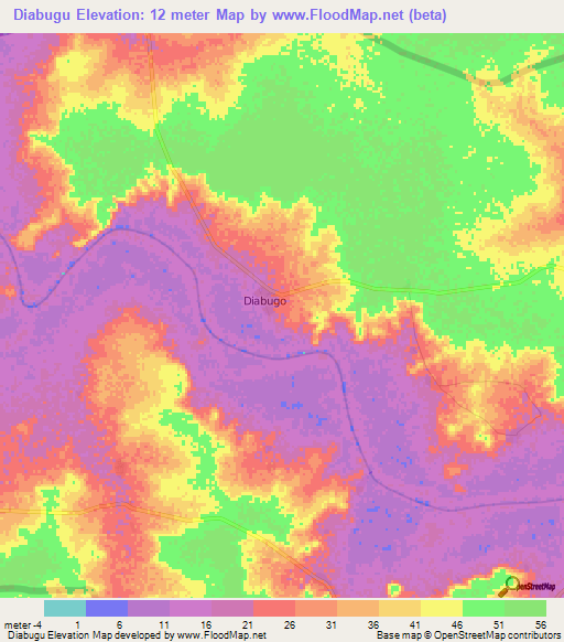 Diabugu,Gambia Elevation Map