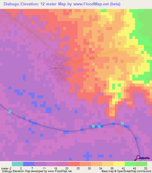 Diabugu,Gambia Elevation Map