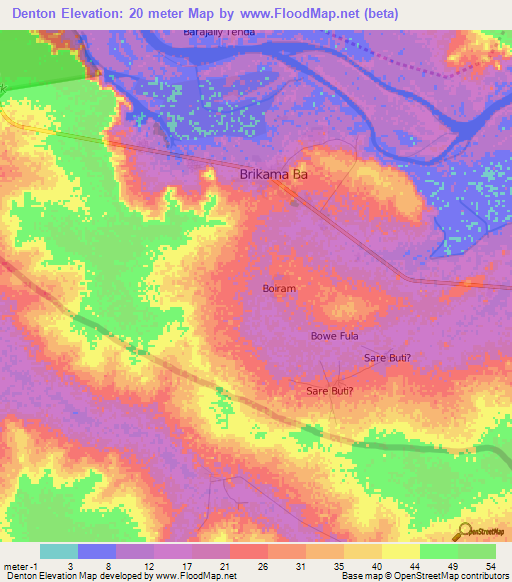 Denton,Gambia Elevation Map