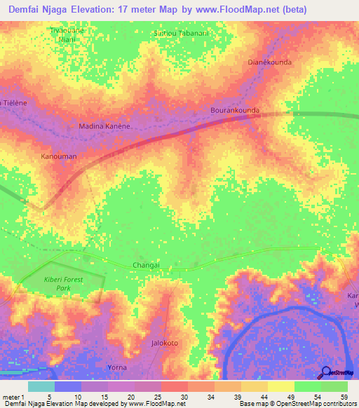 Demfai Njaga,Gambia Elevation Map