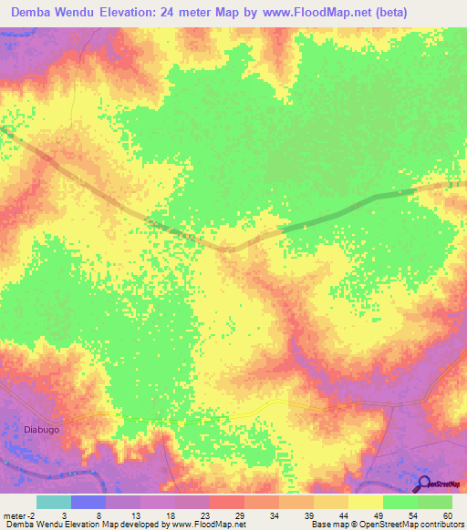 Demba Wendu,Gambia Elevation Map