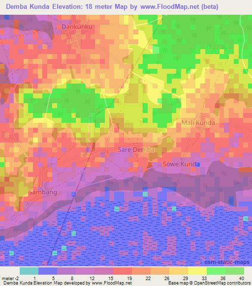 Demba Kunda,Gambia Elevation Map