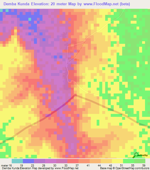 Demba Kunda,Gambia Elevation Map