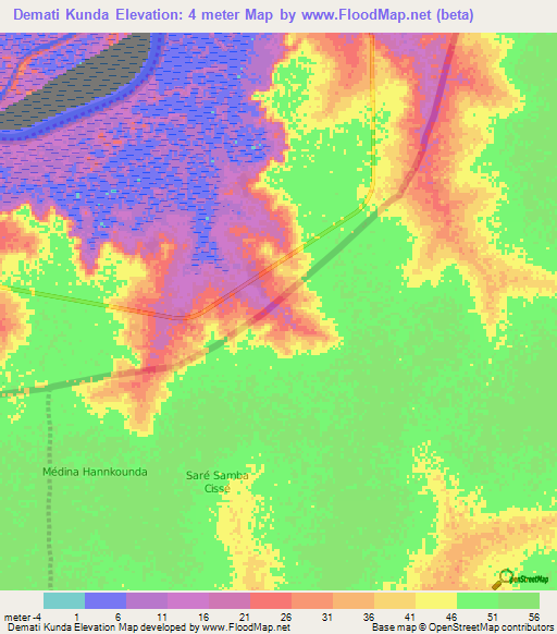 Demati Kunda,Gambia Elevation Map