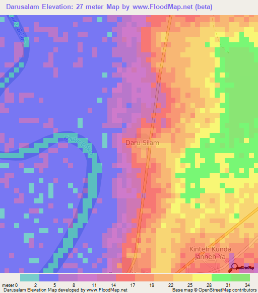 Darusalam,Gambia Elevation Map