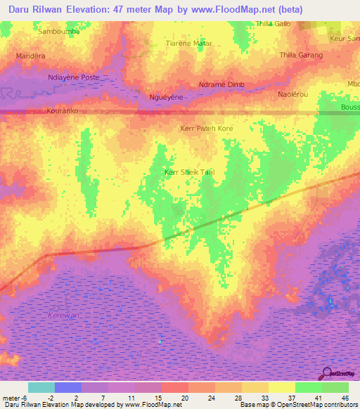 Daru Rilwan,Gambia Elevation Map