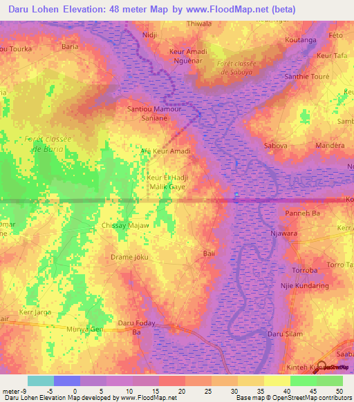 Daru Lohen,Gambia Elevation Map