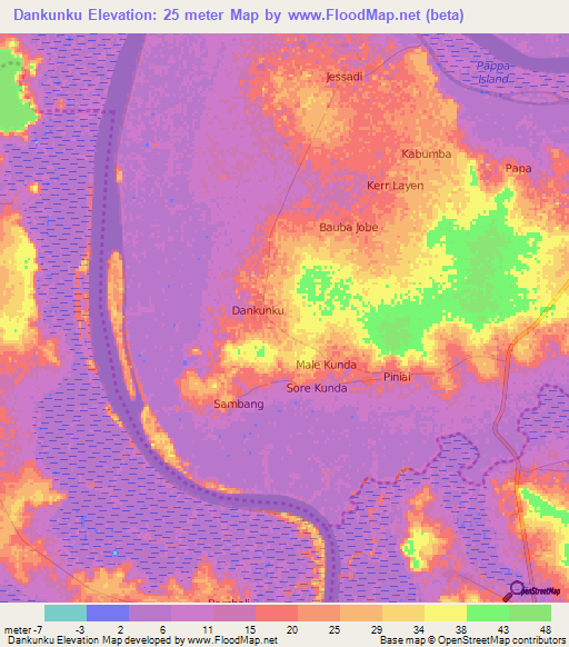 Dankunku,Gambia Elevation Map