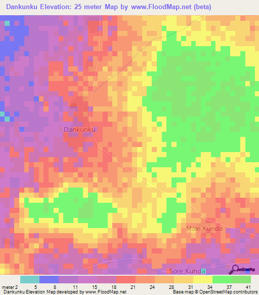 Dankunku,Gambia Elevation Map