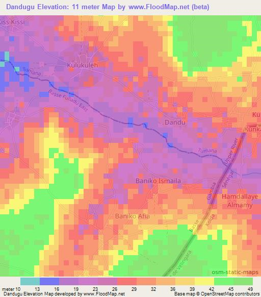 Dandugu,Gambia Elevation Map