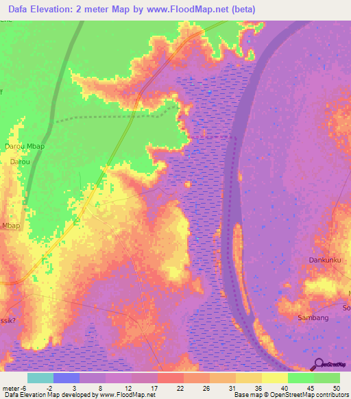 Dafa,Gambia Elevation Map