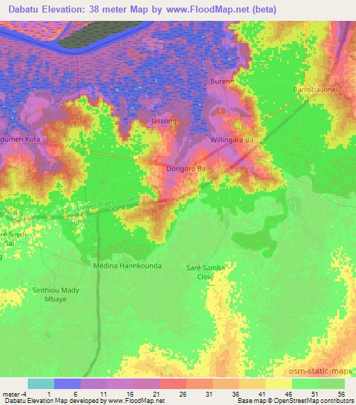 Dabatu,Gambia Elevation Map