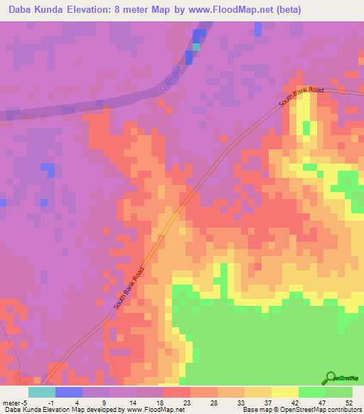 Daba Kunda,Gambia Elevation Map
