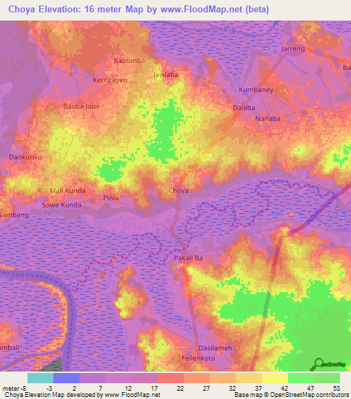 Choya,Gambia Elevation Map