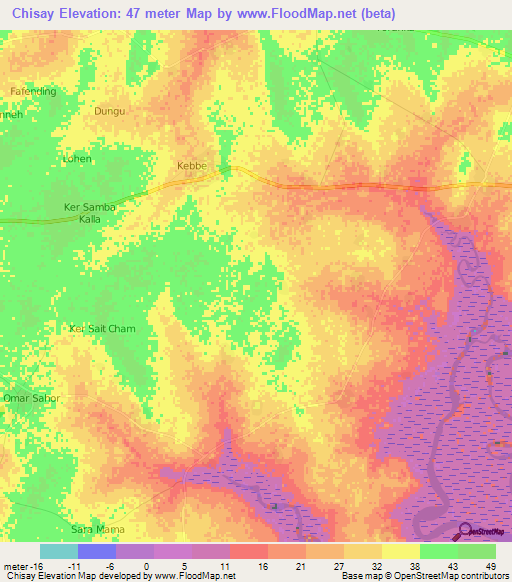Chisay,Gambia Elevation Map