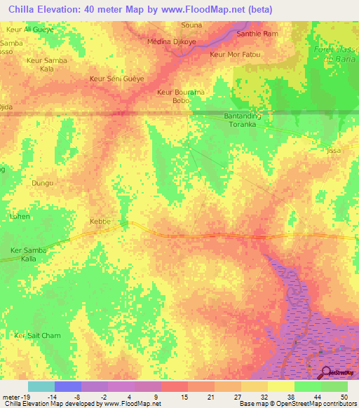 Chilla,Gambia Elevation Map