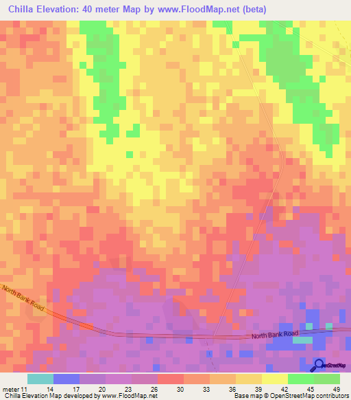 Chilla,Gambia Elevation Map