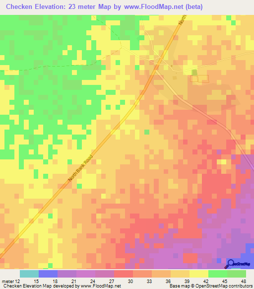 Checken,Gambia Elevation Map