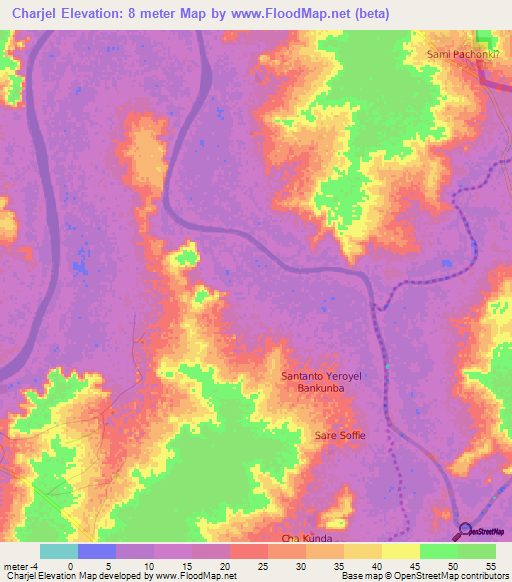 Charjel,Gambia Elevation Map