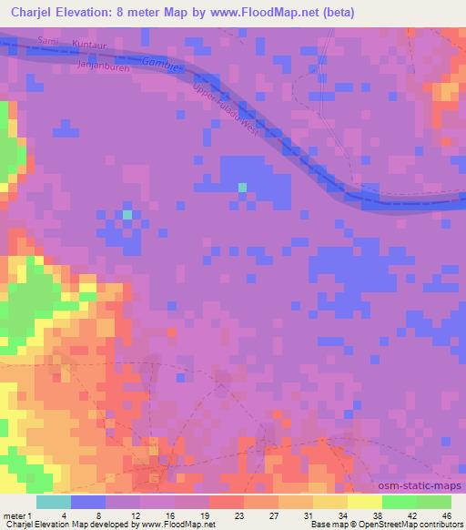 Charjel,Gambia Elevation Map