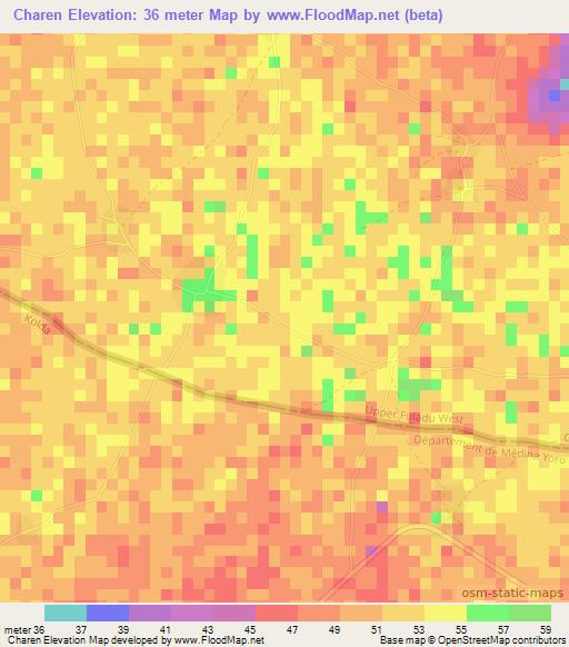 Charen,Gambia Elevation Map