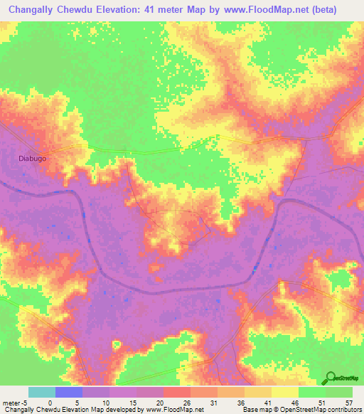 Changally Chewdu,Gambia Elevation Map
