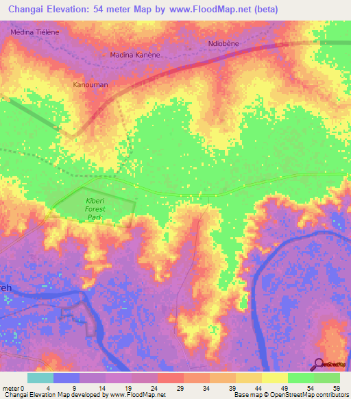 Changai,Gambia Elevation Map