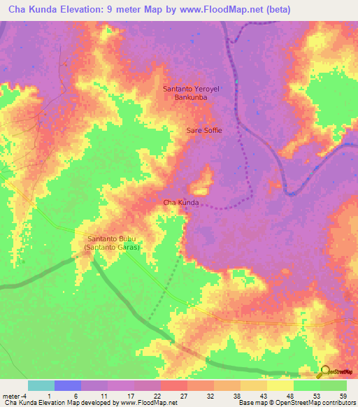 Cha Kunda,Gambia Elevation Map