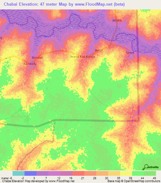 Chabai,Gambia Elevation Map