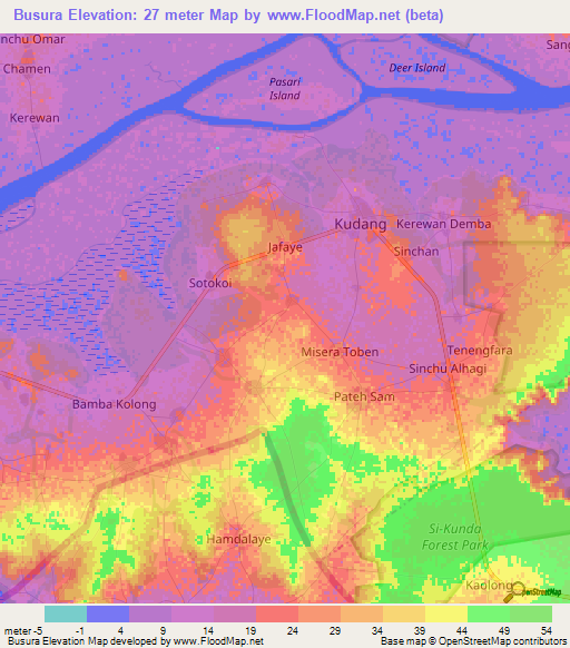 Busura,Gambia Elevation Map