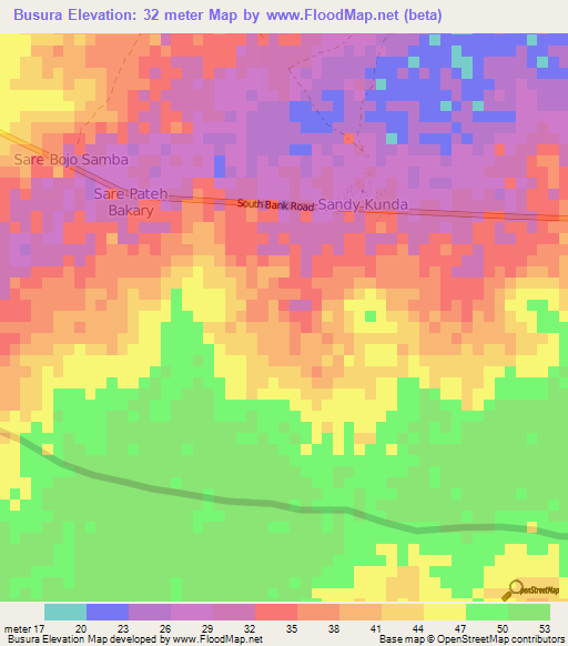 Busura,Gambia Elevation Map