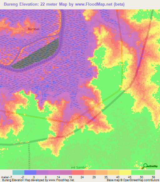 Bureng,Gambia Elevation Map