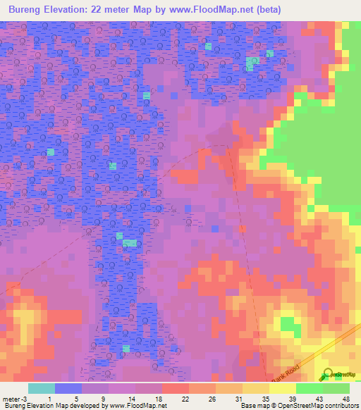 Bureng,Gambia Elevation Map