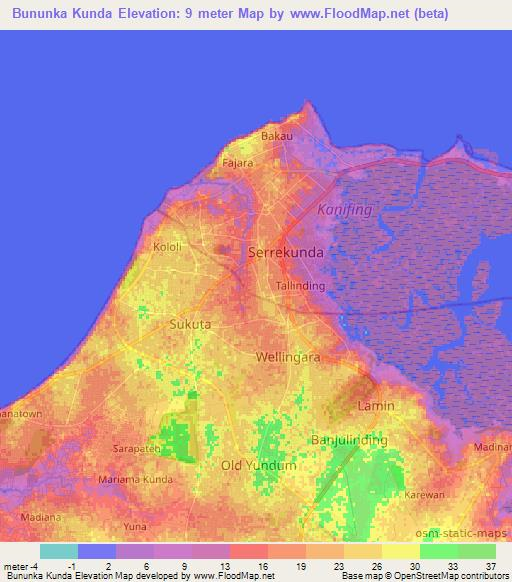 Bununka Kunda,Gambia Elevation Map