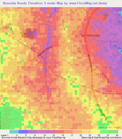 Bununka Kunda,Gambia Elevation Map